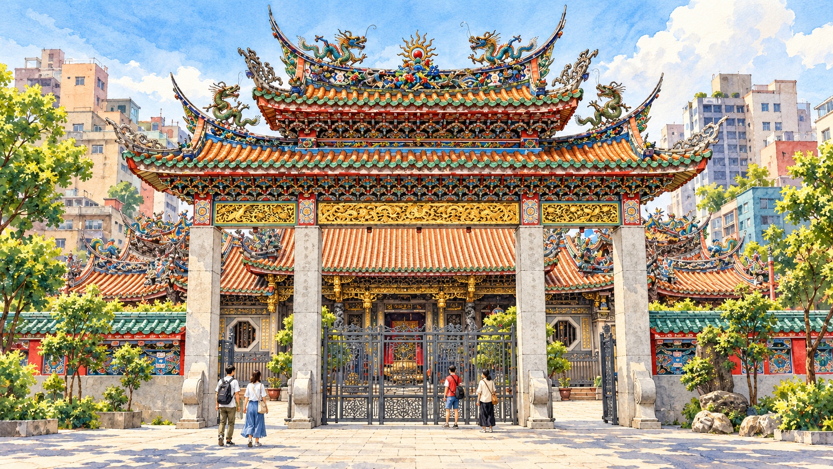 龍山寺 Longshan Temple 插畫 illustration
