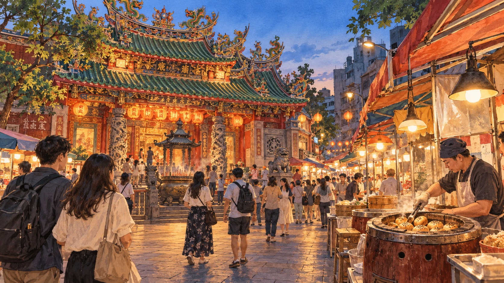 饒河街夜市 Raohe Street Night Market 插畫 illustration