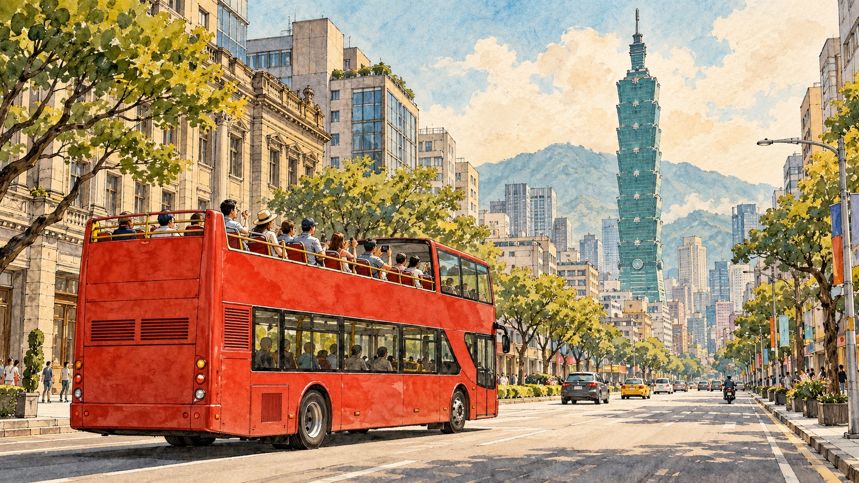 臺北市雙層觀光巴士 Taipei Sightseeing Bus 插畫 illustration