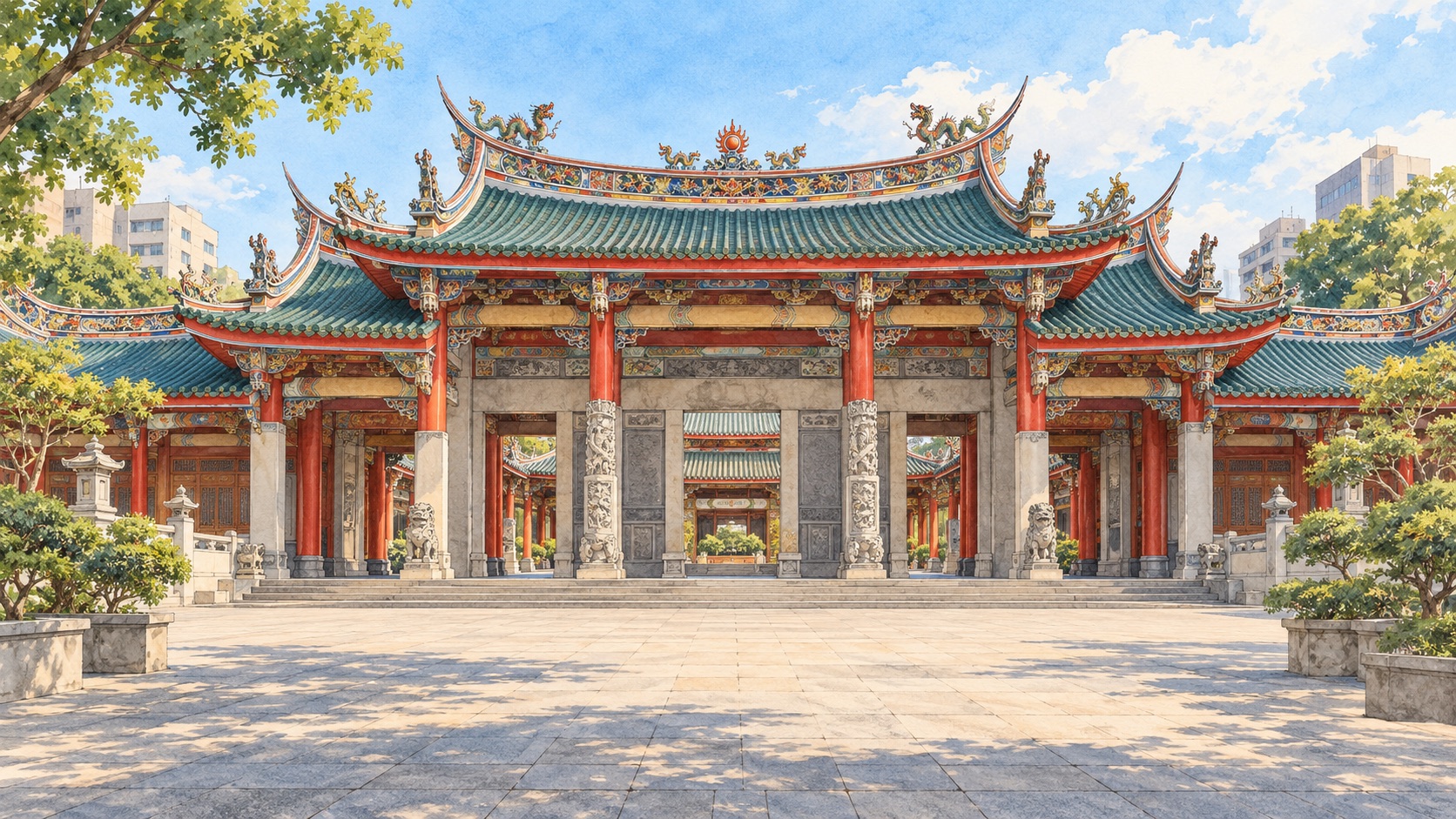 行天宮 Xingtian Temple 插畫 illustration